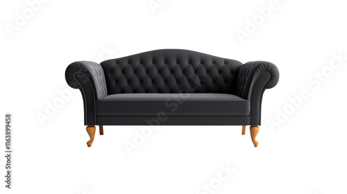 Elegant black tufted sofa with wooden legs for stylish decor photo