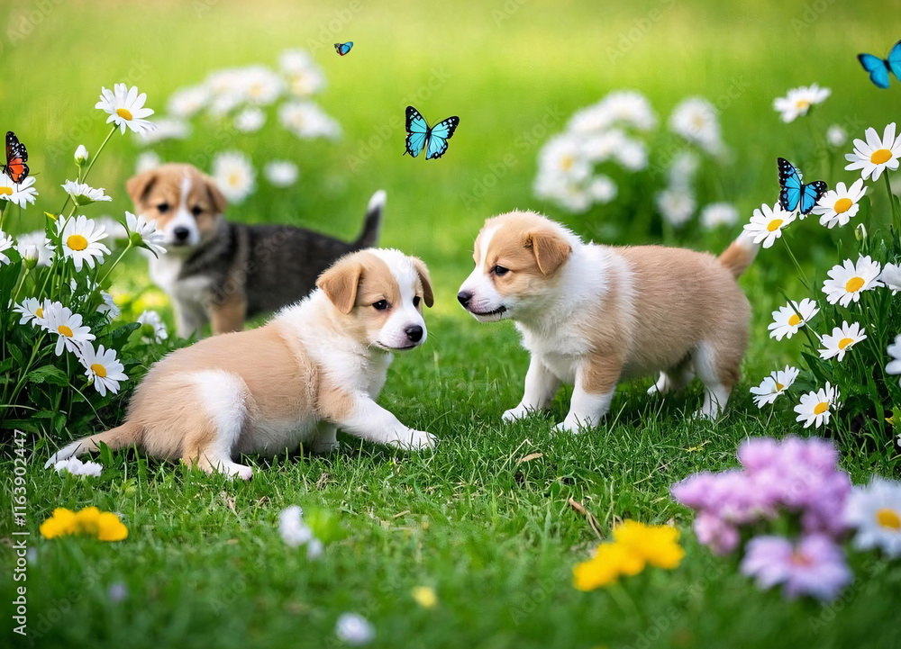 강아지와 꽃밭 / Puppies in a Flower Field 강아지와 꽃밭 / Puppies in a Flower Field
