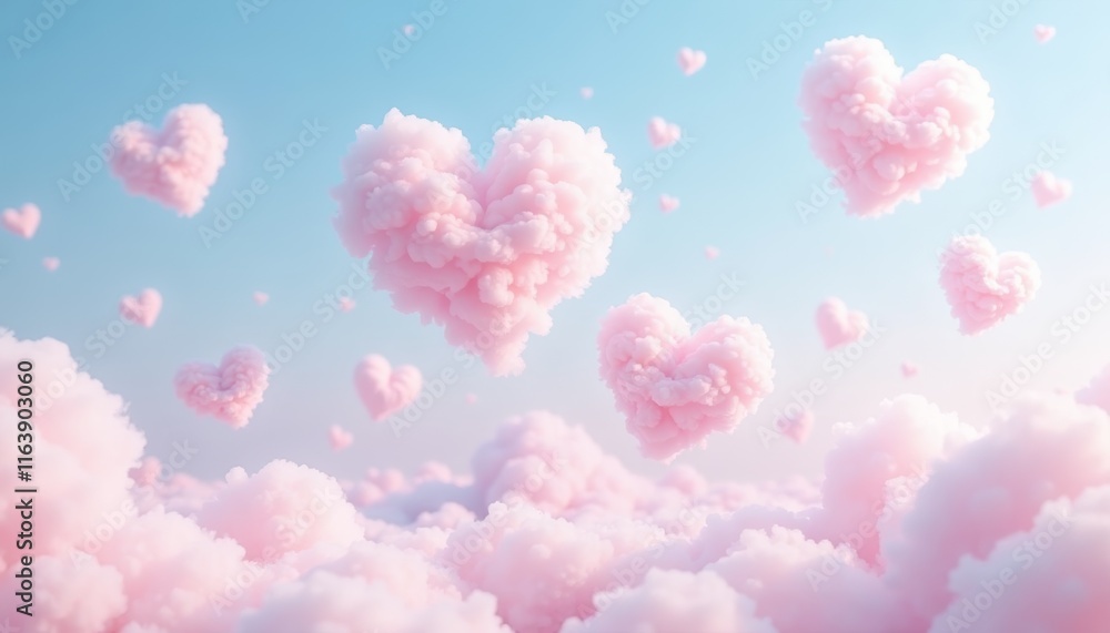 Pink clouds in shape of hearts. Romantic and dreamy atmosphere. Valentine's day concept. Pink clouds in shape of hearts. Romantic and dreamy atmosphere. Valentine's day concept.