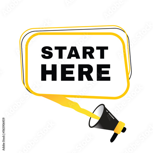 Start here banner flat vector speech bubble icon, sign. vector illustration design element.