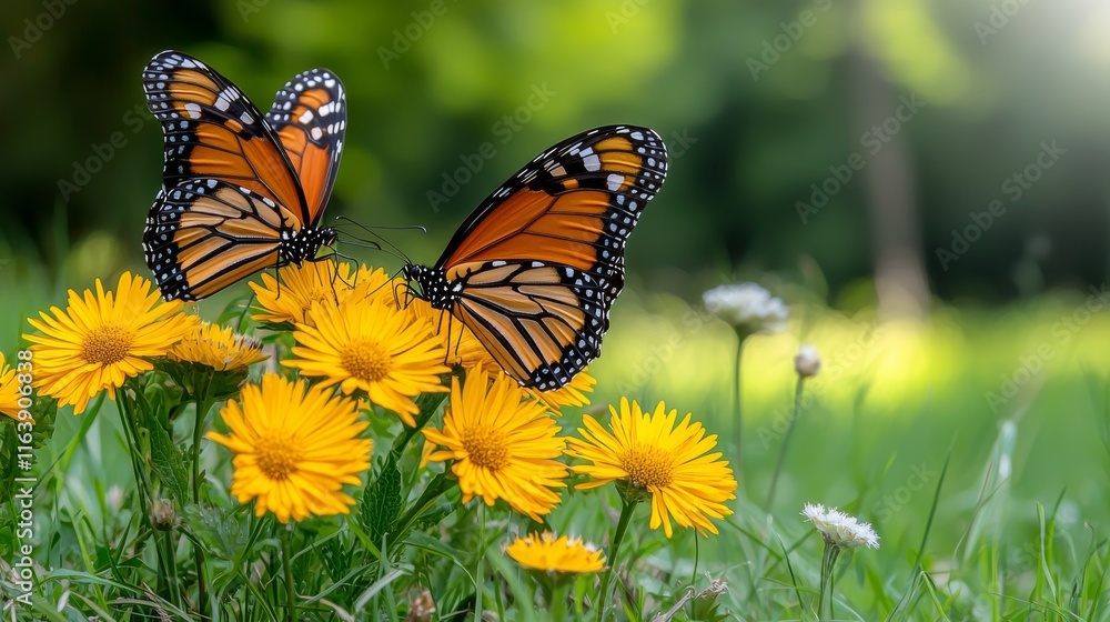 Naklejka premium Beautiful Butterflies on Flowers
