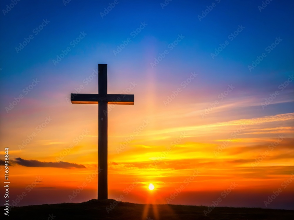 Minimalist Church Cross Silhouette, Simple Religious Symbol, Spiritual Background Minimalist Church Cross Silhouette, Simple Religious Symbol, Spiritual Background