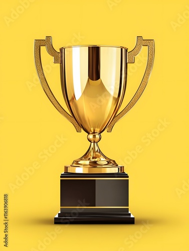 Shining Golden Trophy on Elegant Black Pedestal Symbolizing Achievement and Success in Competitive Events Celebrating Excellence and Triumph in Sports photo