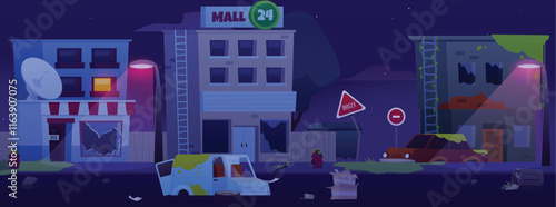 Vector illustration of a background with the image of a night abandoned empty city.