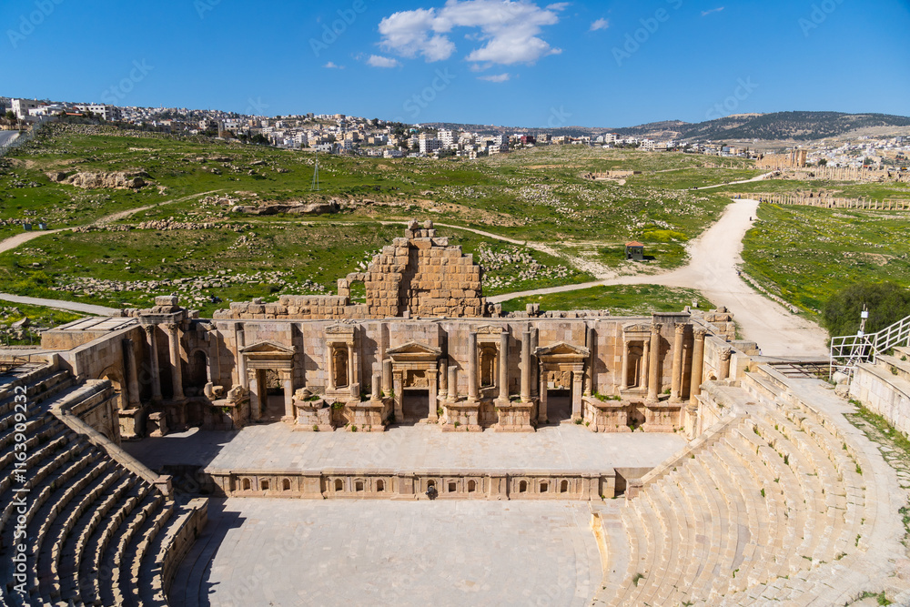 Jerash, Jordan: The ancient Greco-Roman city of Gerasa famous for temples, amphitheater and columns in Jordan in the Middle East.