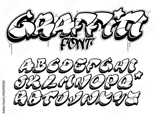 Graffiti style font. Orange and yellow colors vector alphabet