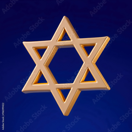 3d golden Star of David against deep blue background Symbolic representation of faith and heritage