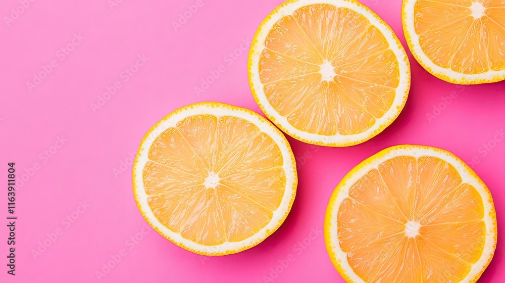Fototapeta premium Full screen closeup of oranges cut into slices. Juicy refreshing citrus. Fruit background. Illustration for banner, poster, cover, brochure, advertising, marketing, etc.