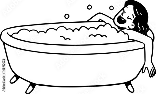 Line Art Illustration of A Woman Doing Cozy Activity at Home