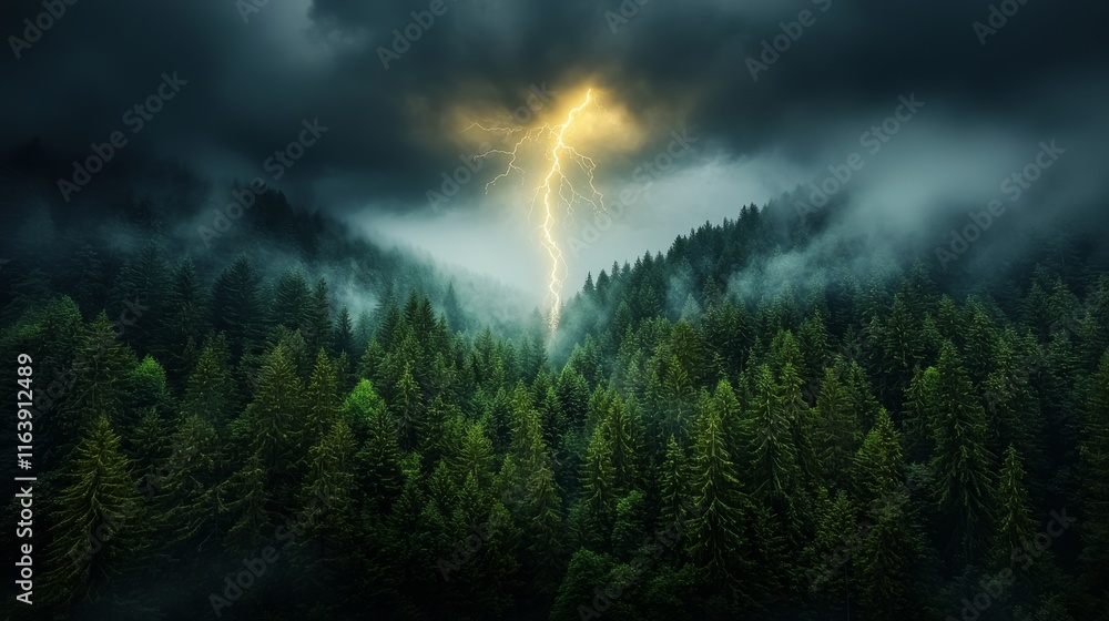 Obraz premium Forest Lightning Bolt Strikes