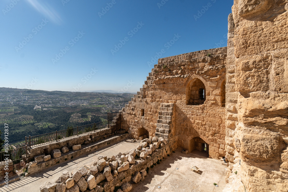 Ajloun, Jordan: The famous Ajloun castle that dates back to the 12th century in northern Jordan near Jerash in the middle east on a sunny day
