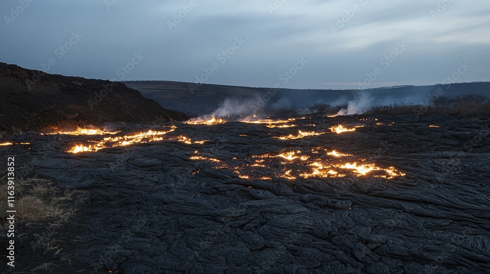 Fototapeta premium Glowing Lava Flow at Dusk