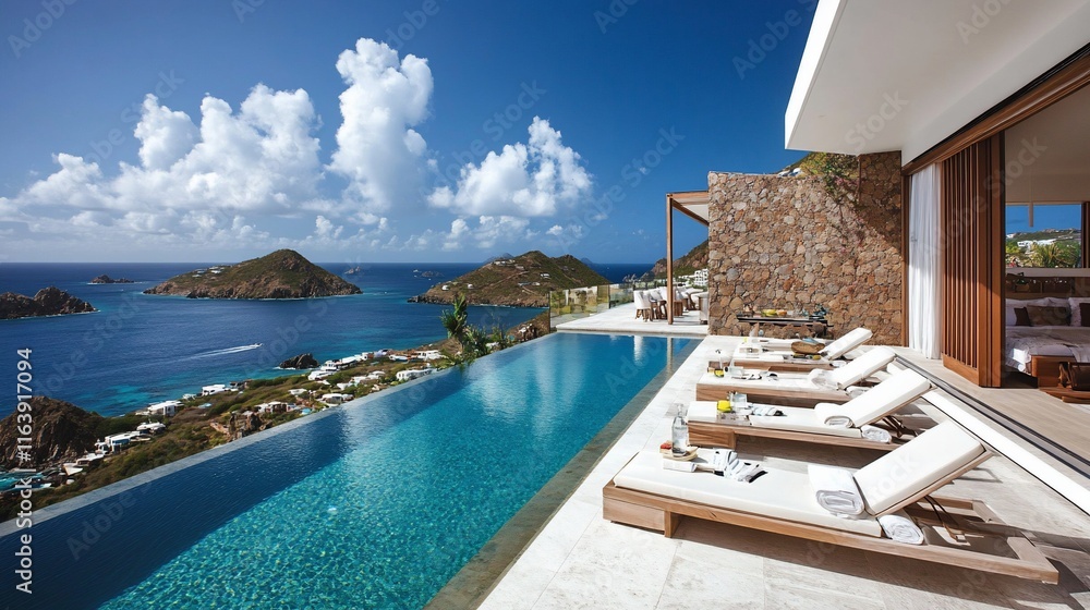 Fototapeta premium Luxury Villa with Infinity Pool and Breathtaking Ocean Views