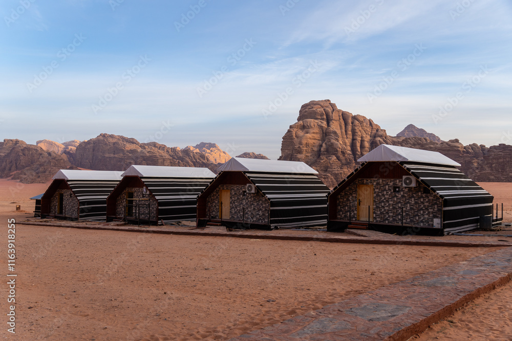 Wadi Rum, Jordan: Bedouin camp in the desert of Wadi Rum area in southern Jordan in the middle east.