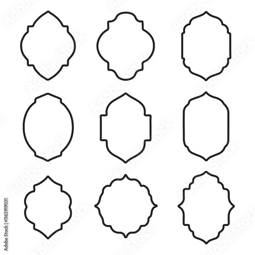 Arabic arch windows and doors in traditional islamic style vector set line art