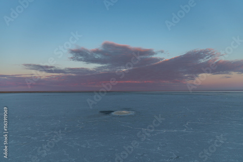 Beautiful sunset on the Elton salt lake. Volgograd region, Russia photo