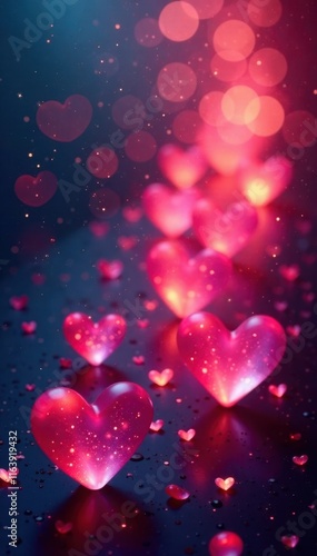 Gleaming hearts, abstract lightburst backdrop, colorful, love, shimmer photo