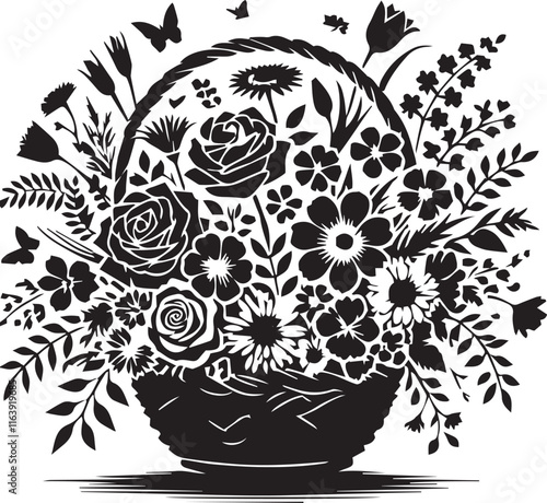 flower busket with flower vector