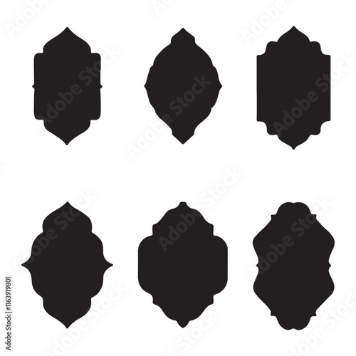 Arabic arch windows and doors in traditional islamic style vector set