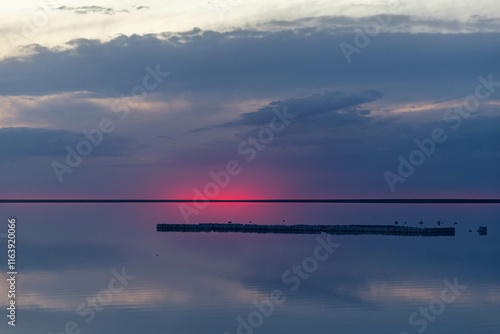 Beautiful sunset on the Elton salt lake. Volgograd region, Russia photo