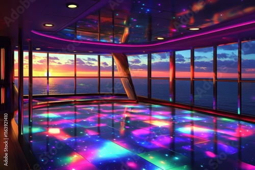 Ocean View Dance Floor With Colorful Lights At Sunset