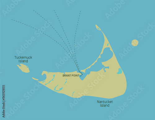 Map of Nantucket island in the Atlantic ocean.
