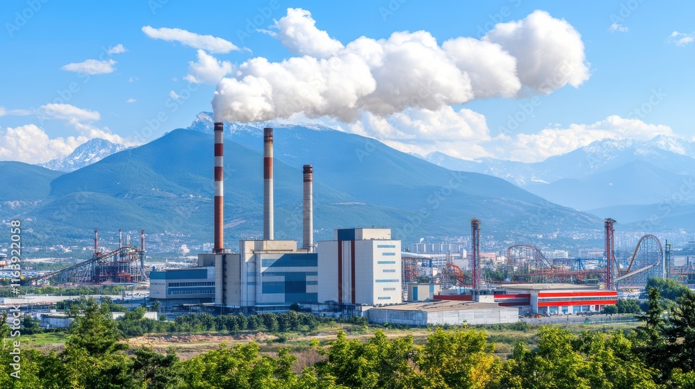 Smoky Factories Emitting Pollution Near Amusement Park Smoky Factories Emitting Pollution Near Amusement Park