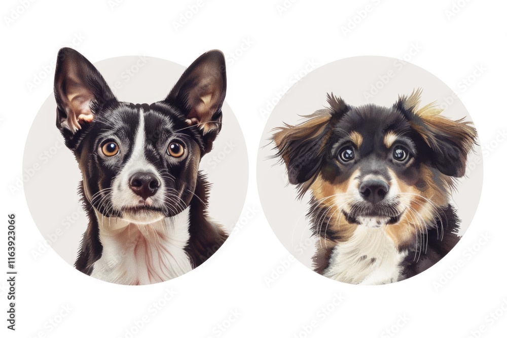 Portrait of Adorable Two Dogs in Circle Frame Photo Vector Illustration Portrait of Adorable Two Dogs in Circle Frame Photo Vector Illustration