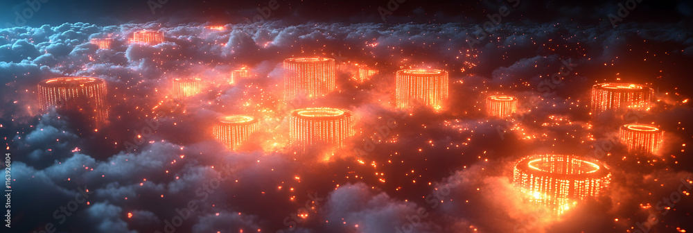 Glowing Cylinders Abstract 3D Render: Futuristic Sci-Fi Landscape Glowing Cylinders Abstract 3D Render: Futuristic Sci-Fi Landscape