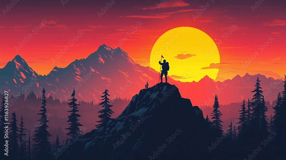 Triumphant Sunset Victory on Mountain Peak Sunset Adventure Photography Inspirational Travel Imagery Triumph and Outdoor Achievement