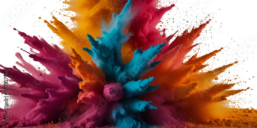 Vector abstract colorful rainbow holi paint and colorful cloud smoke powder explosion isolated on transparent wide panorama background.	
