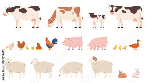 Set of farm animals. Livestock. Ecological animal farming. Vector illustration