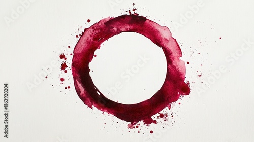 Wine stain red, a circle stamp spot paper wine, winery blot trace on white