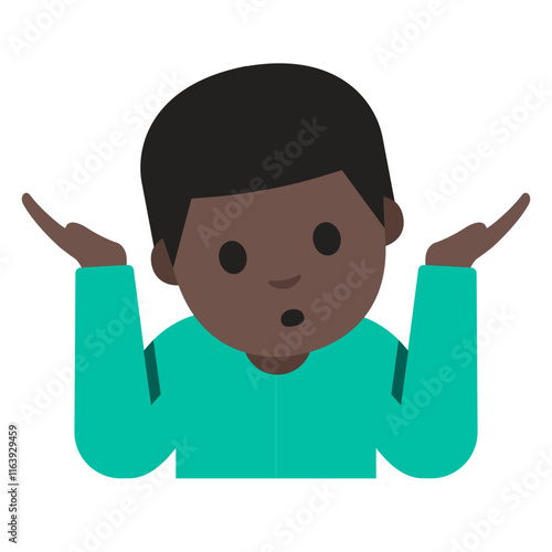 Confused Cartoon Character Pointing sideways with both hands, Clipart Illustration | Questioning Gesture Isolated on White Background