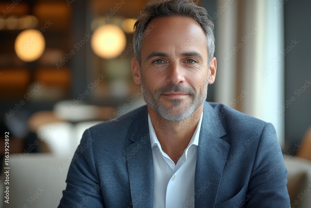 Confident business man looking at camera talking about company strategy and business plan, explaining corporate success, Generative AI Confident business man looking at camera talking about company strategy and business plan, explaining corporate success, Generative AI