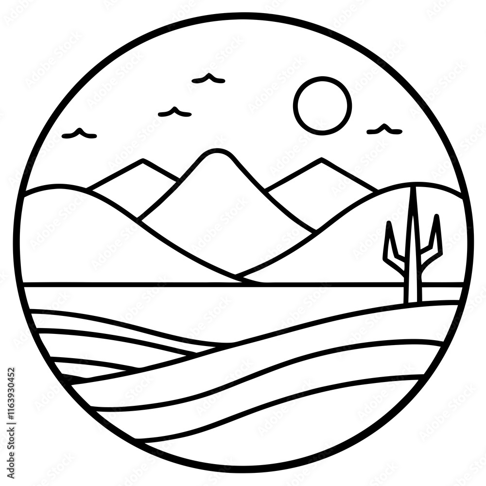 Desert Landscape in Minimalist Line Art