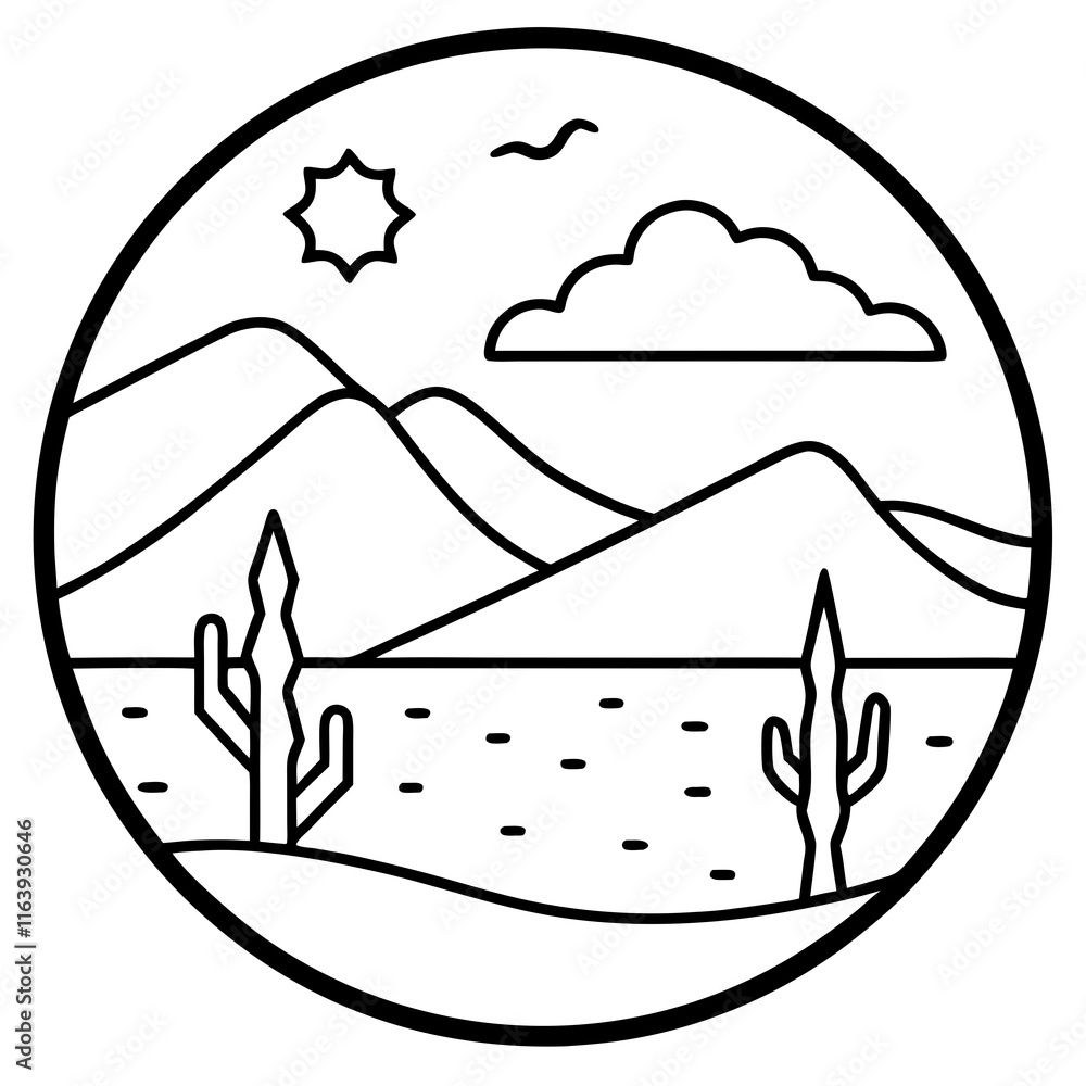 Desert Landscape in Minimalist Line Art Desert Landscape in Minimalist Line Art