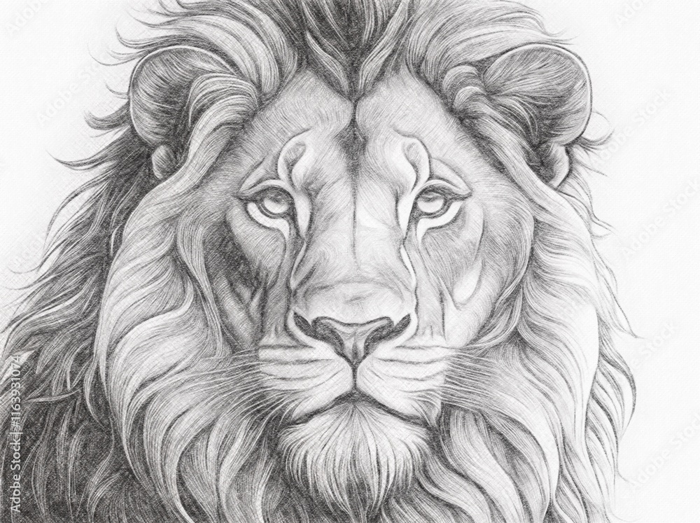 An AI-generated image of a lion redrawn as a black and white pencil drawing An AI-generated image of a lion redrawn as a black and white pencil drawing