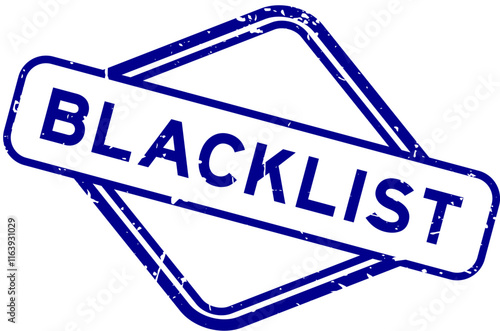 Grunge blue blacklist word rubber seal stamp on white background