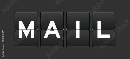 Black color analog flip board with word mail on gray background