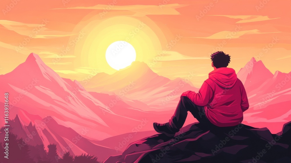Person Enjoying Peaceful Moment on Mountaintop Person Enjoying Peaceful Moment on Mountaintop