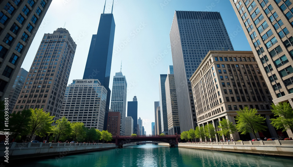 Fototapeta premium Chicago Skyline and Riverfront Architecture