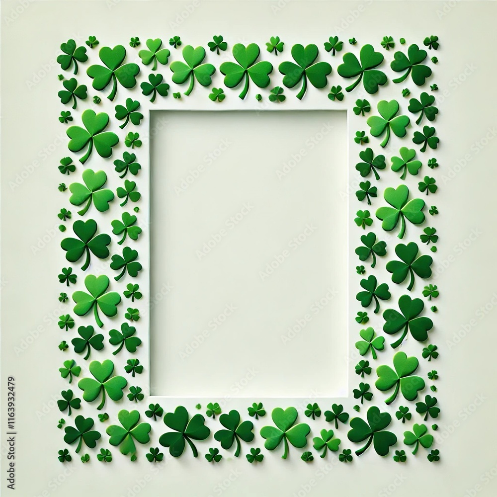 Border design with a green shamrock pattern, the shamrocks are evenly spaced, forming a simple and minimalist frame. The center area is plain white, perfect for adding text or content. St. Patrick's D Border design with a green shamrock pattern, the shamrocks are evenly spaced, forming a simple and minimalist frame. The center area is plain white, perfect for adding text or content. St. Patrick's D