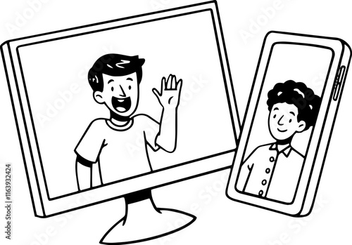 Digital Nomad Man Cartoon Character Outline