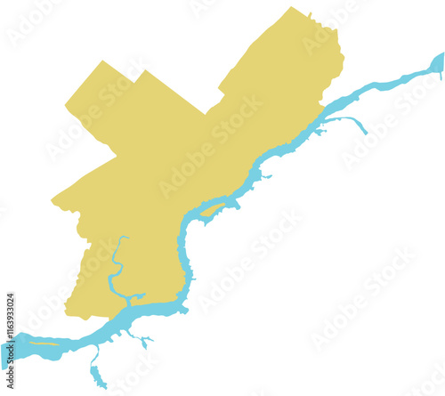 Outline map of Philadelphia city borders with the Delaware river.