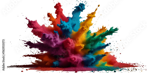 Vector abstract colorful rainbow holi paint and colorful cloud smoke powder explosion isolated on transparent wide panorama background.	
