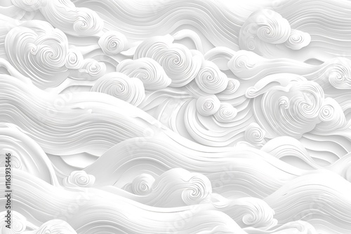 Elegant monochrome white seamless wave texture pattern for design projects photo