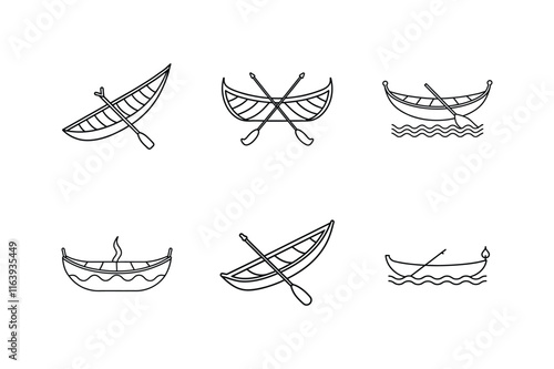 canoe icon line art vector illustration, set of boats