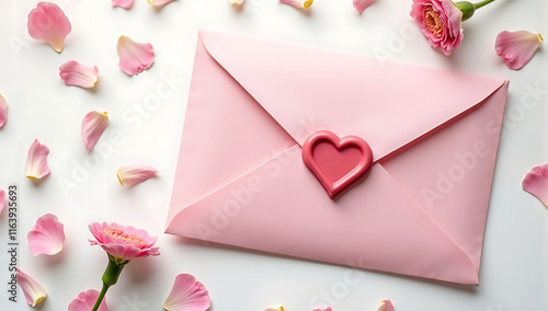 Wallpaper Mural Top view of pink and white envelopes with heart-shaped seals, surrounded by paper hearts and scattered petals on a pastel background with copy space for Women's Day and Valentine's Day Torontodigital.ca