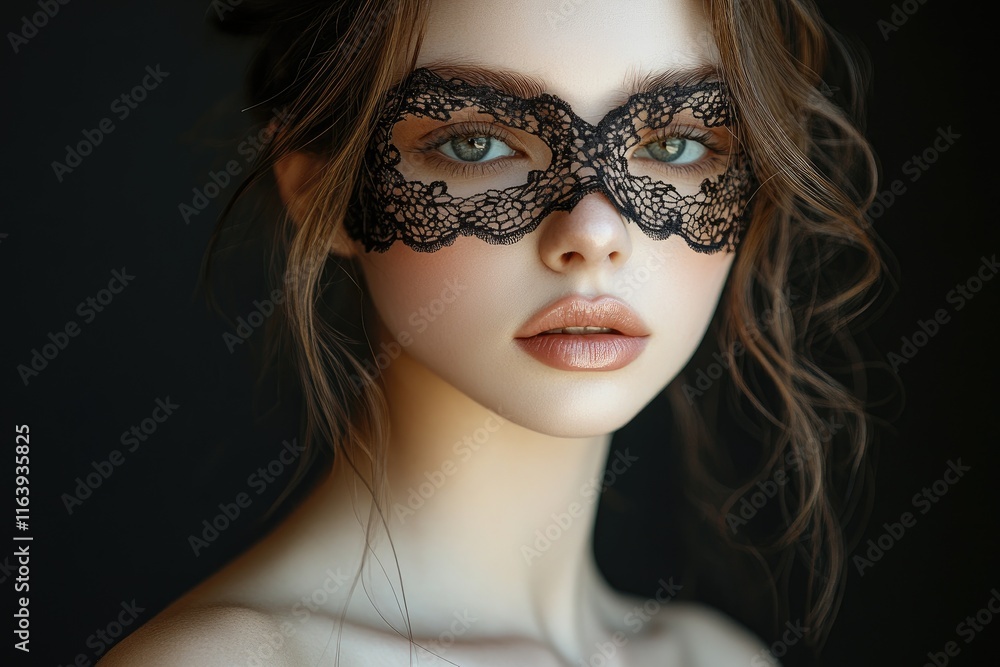 Obraz premium Woman with lace mask exuding mystery and elegance